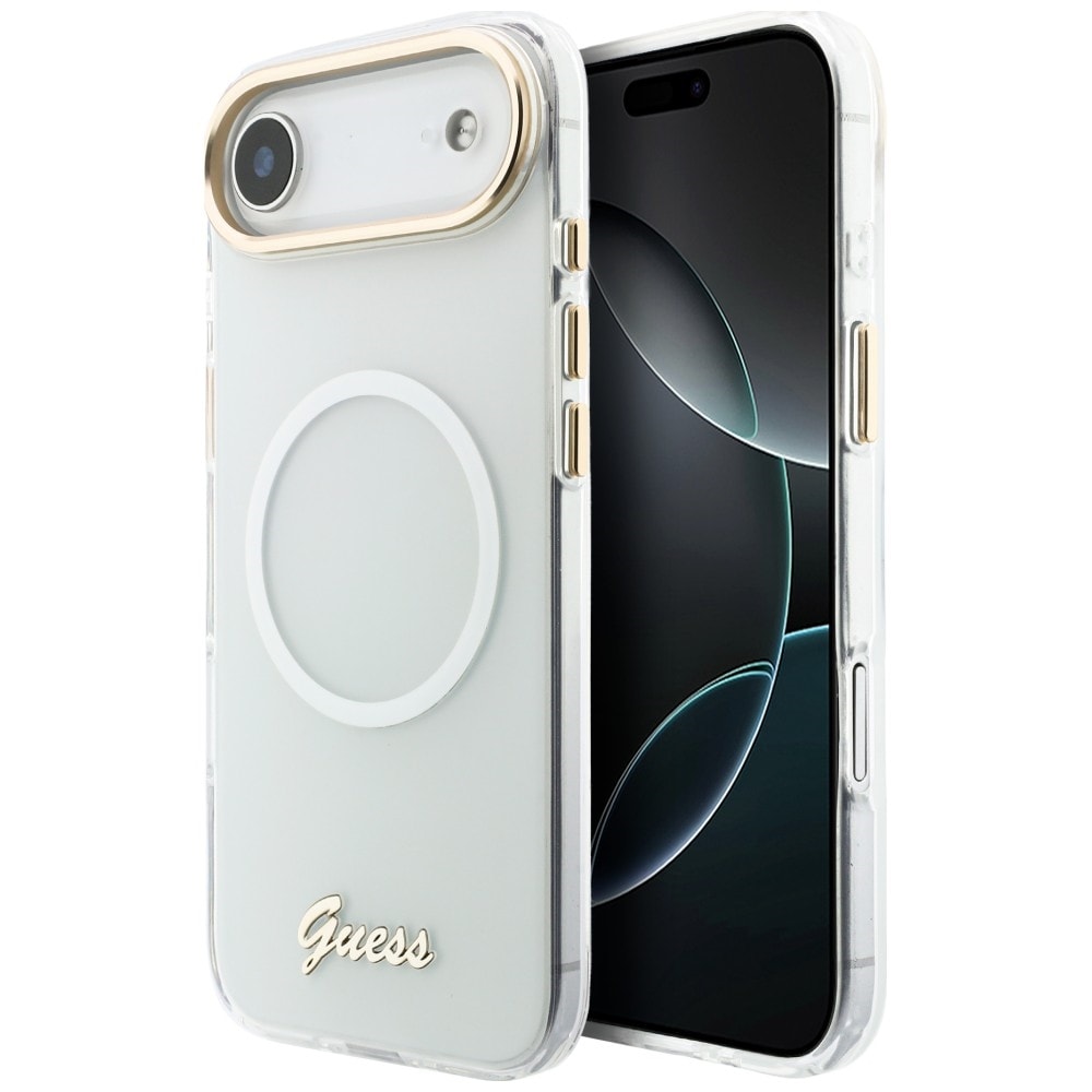 Guess IML Gradient Script -metallinen MagSafe-kotelo iPhone Airille – valkoinen