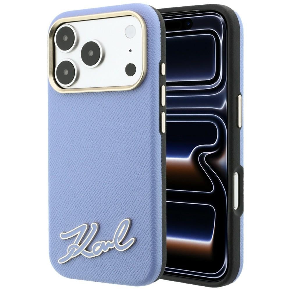 Karl Lagerfeld MagSafe-suojakotelo hartsilogolla iPhone 18 Pro / 17 Pro - vaaleansininen