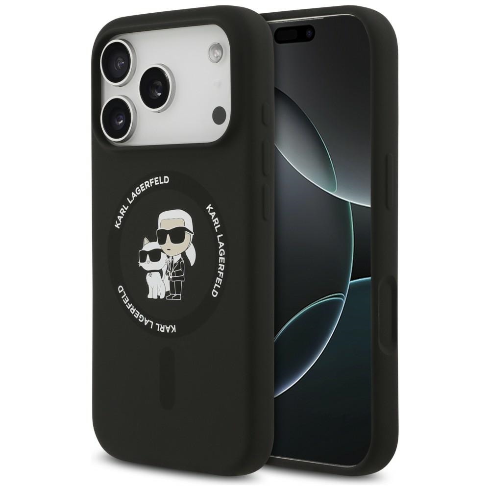 Karl Lagerfeld silikoninen Karl&Choupette-sormus MagSafe-kotelo iPhone 18/17 Pro Max – musta