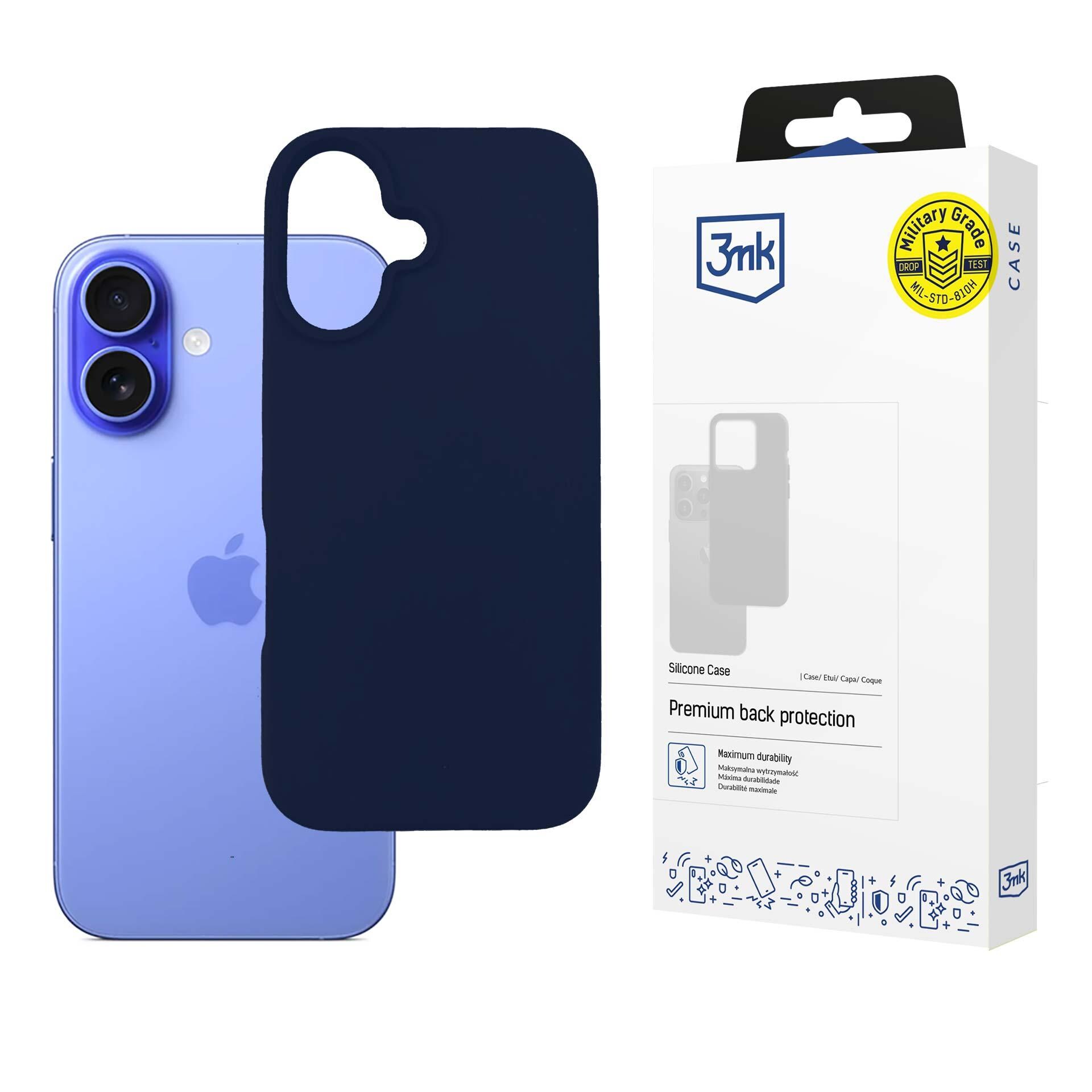 3mk-silikonikotelo iPhone 16 Plus – mallille – tummansininen