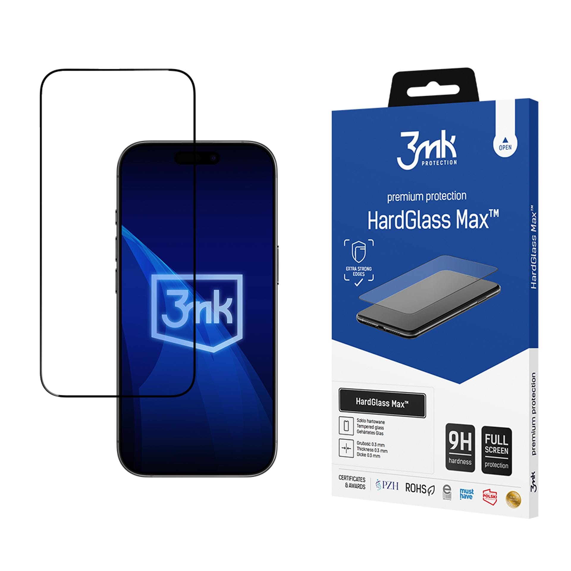 Vahvistettu karkaistu lasi 3mk HardGlass Max Black iPhone 17 Air -mallille