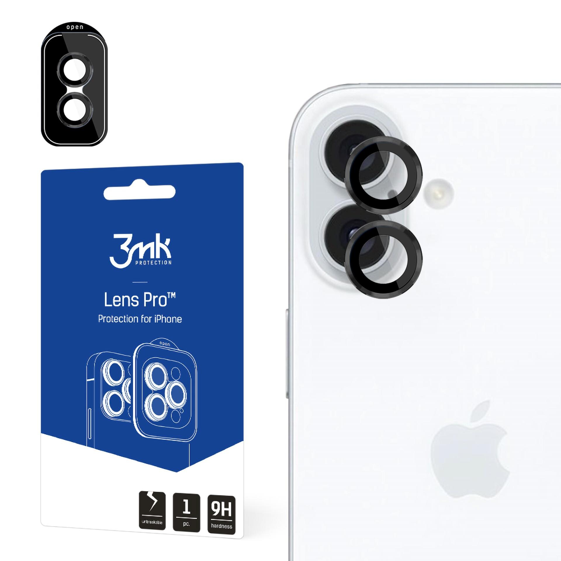 3mk Lens Protection Pro -kameransuojus mustalla kehyksellä iPhone 16:lle / 16 Plus:lle
