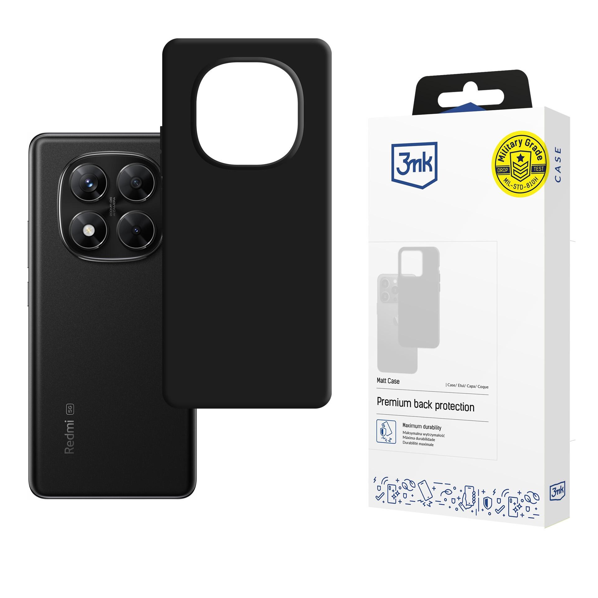 3mk Matt Case Pro -kotelo Xiaomi Redmi Note 14 PRO 5G:lle ja POCO X7 5G:lle – mattamusta