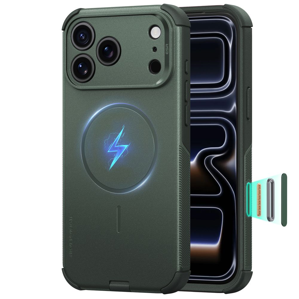 ESR Cyber Tough MagSafe -suojakotelo iPhone 18 Pro Maxille / 17 Pro Maxille – vihreä