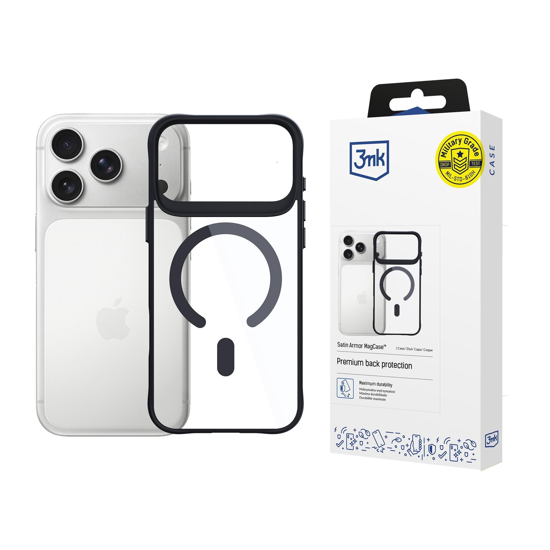 3mk Satin Armor MagCase iPhone 17 Pro:lle – läpinäkyvä musta
