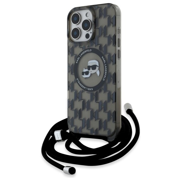 Karl Lagerfeld IML -olkapäällinen Monogram Karl & Choupette - MagSafe-kotelo iPhone 16 Pro – musta