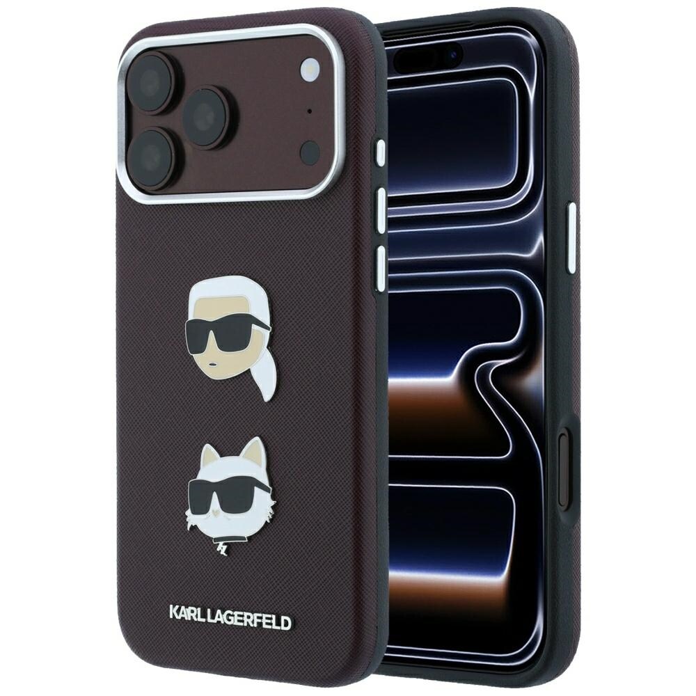 Karl Lagerfeld Saffiano -suojakotelo, Karlin & Choupetten kuvat, iPhone 18/17 Pro - viininpunainen