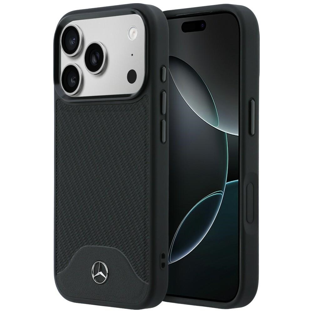 Mercedes-nahka- ja puuefektinen Curve MagSafe -suojakotelo iPhone 17 Pro Maxille – musta