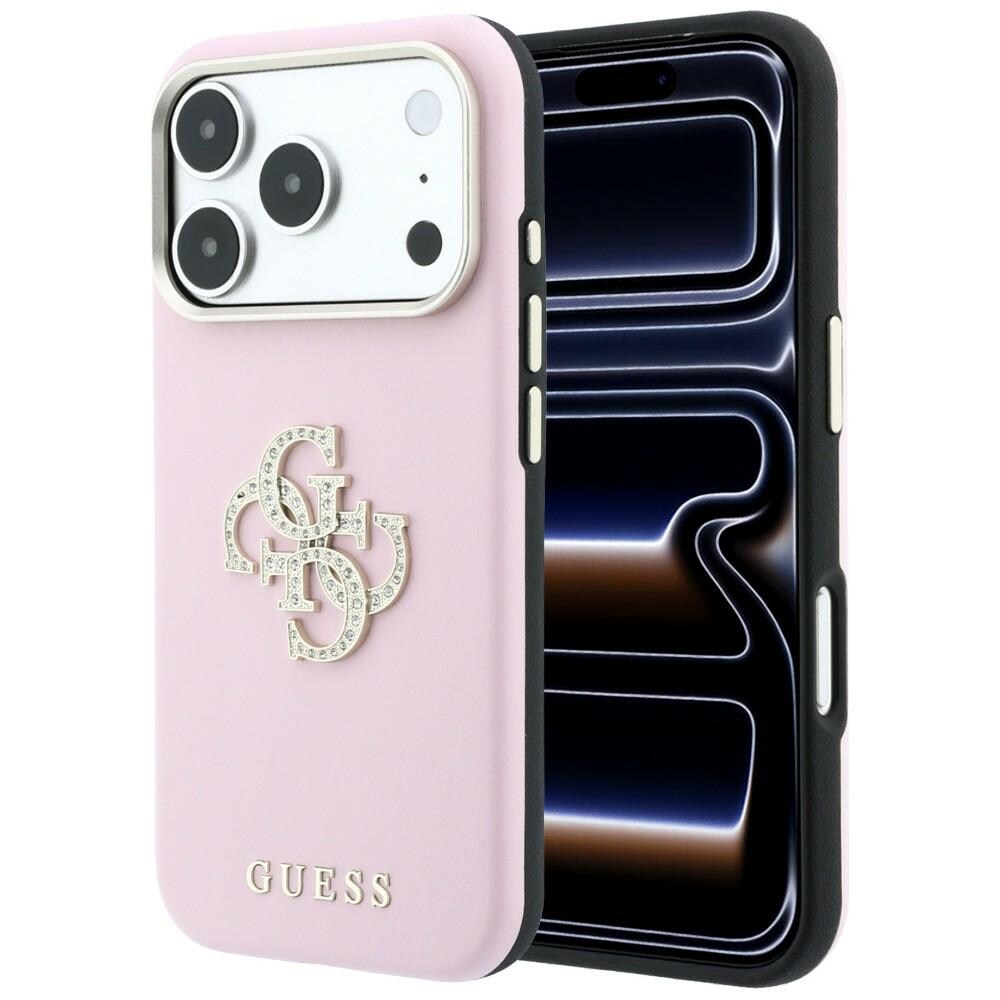 Guess Smooth & Big Strass -logokotelo iPhone 18 Pro / 17 Pro - vaaleanpunainen