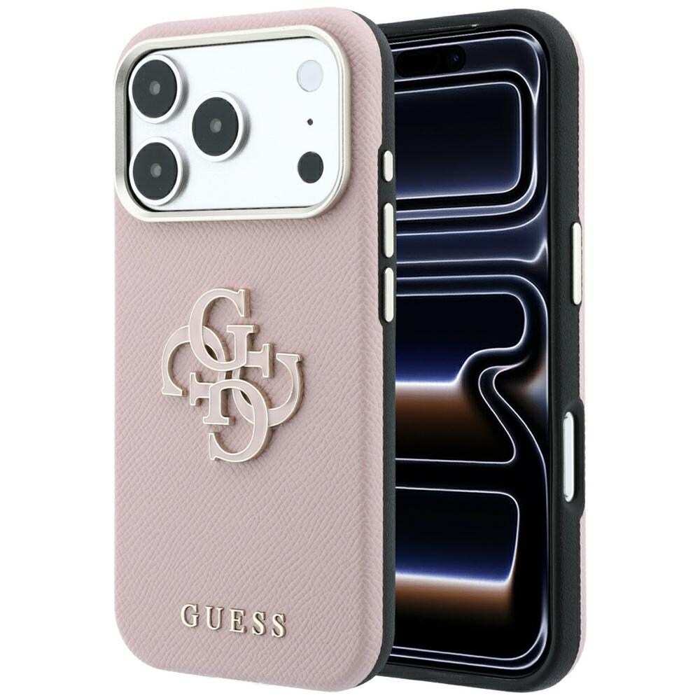 Guess Grained & Big Resin -logokotelo iPhone 18 Pro / 17 Pro - vaaleanpunainen