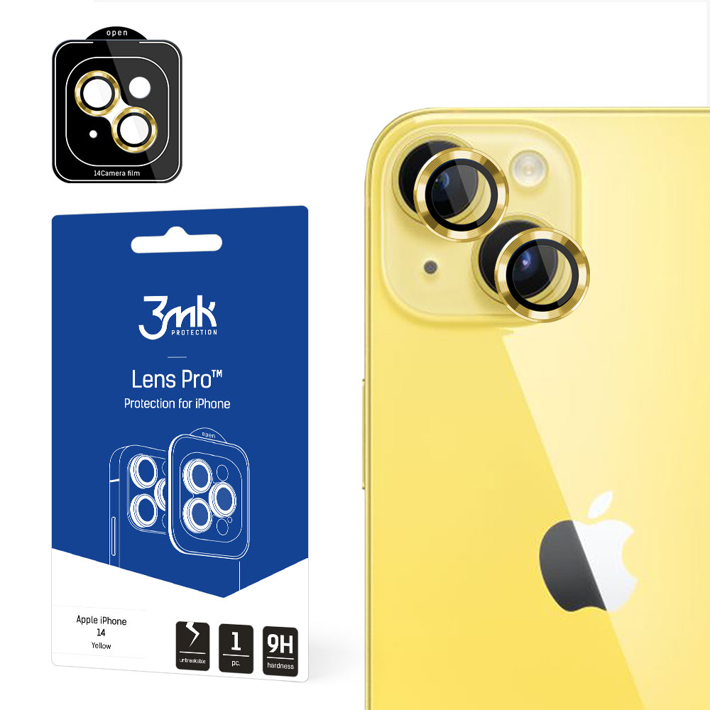 3mk Lens Protection Pro -kameransuojus iPhone 14:lle – keltainen
