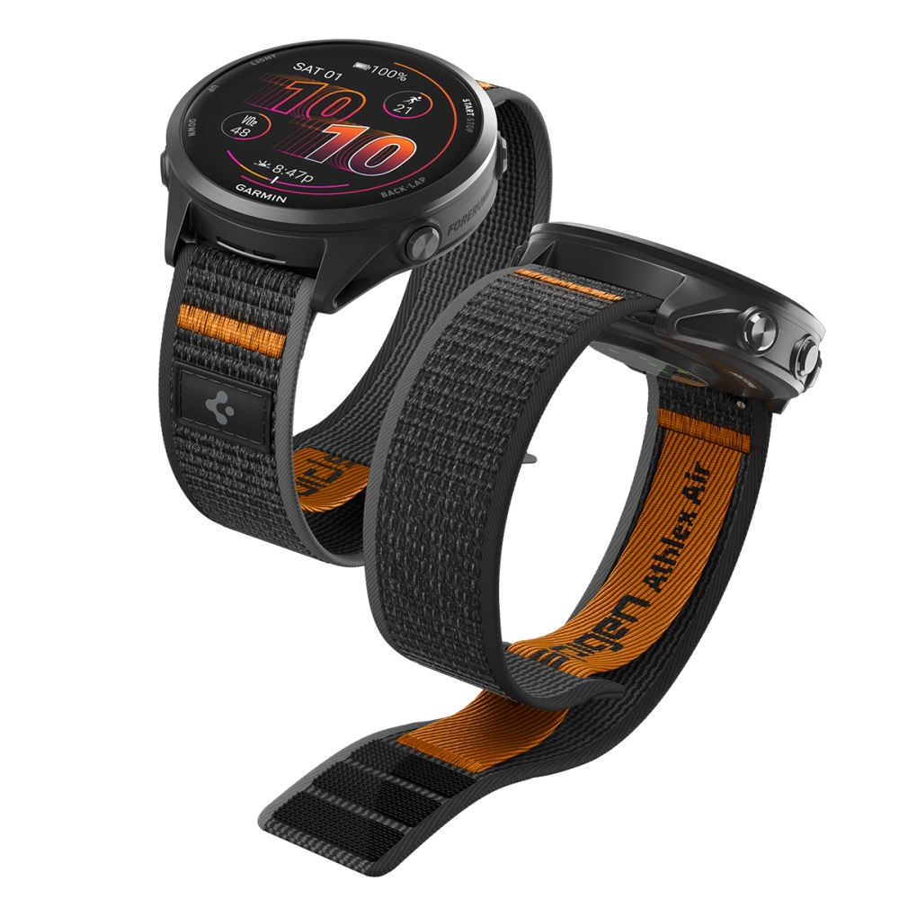Spigen Athlex Airna Garmin Quick Release 22 mm:n hihna – musta ja oranssi