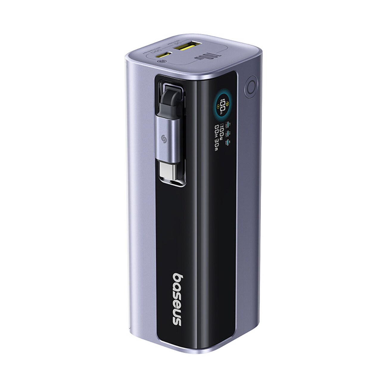 Baseus EnerGeek GR11 10 000 mAh:n 100 W:n varavirtalaturi, jossa on sisäänvedettävä kaapeli – harmaa