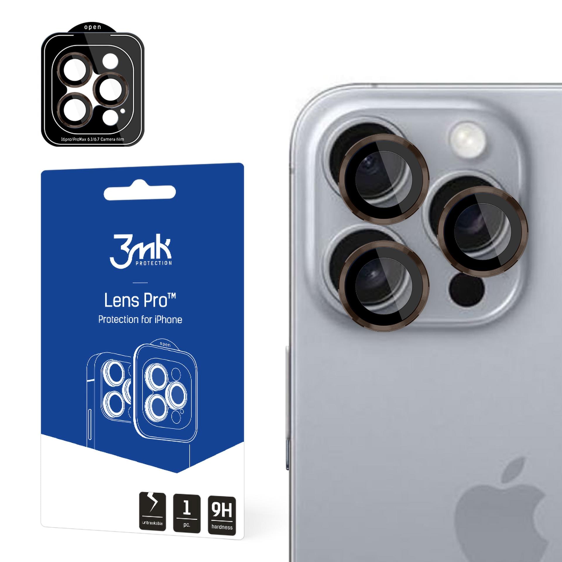 3mk Lens Protection Pro -kameransuojus, ruskealla kehyksellä, iPhone 16 Pro /16 Pro Max