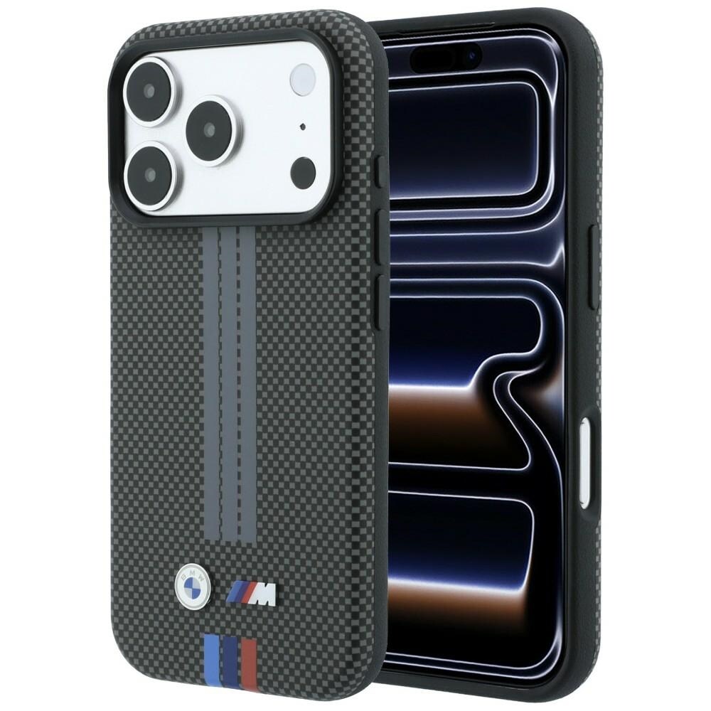 BMW M Quadrille -kevlar-kolmivärikuvioinen MagSafe-suojakotelo iPhone 18 Pro / 17 Pro - tummanharmaa
