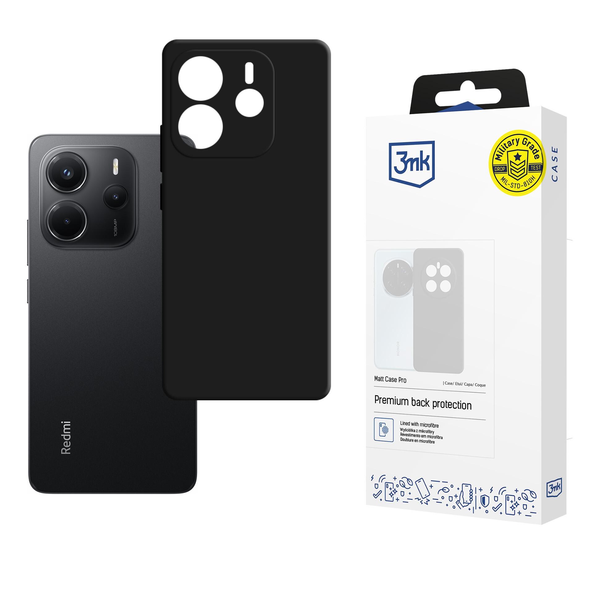 3mk Matt Case Pro -suojakotelo Xiaomi Redmi Note 14 4G:lle – mattamusta