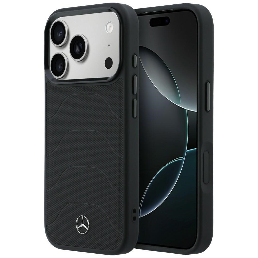Mercedes nahka- ja verkkokotelo rusettikoristeella ja MagSafe:lla, iPhone 17 Pro Max - musta