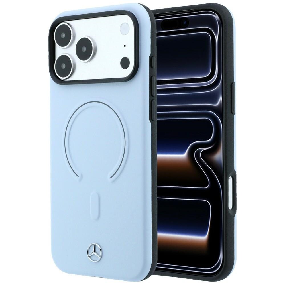 Mercedes-nahkainen 3D-MagSafe-suojakotelo iPhone 18 Pro Maxille / 17 Pro Maxille – sininen