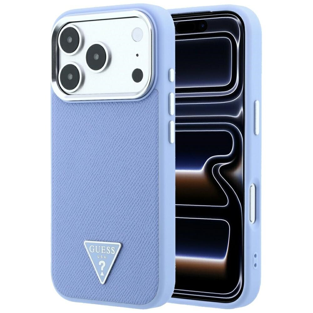 Guess Grained Triangle -logoinen MagSafe-suojakotelo iPhone 18 Pro Max / 17 Pro Max - Sininen