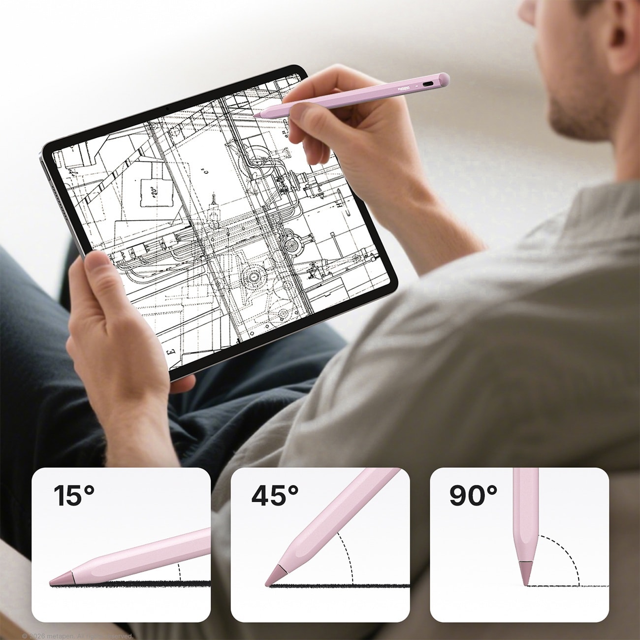 Metapen A8 V4 -aktiivikynä iPadille, USB-C - vaaleanpunainen
