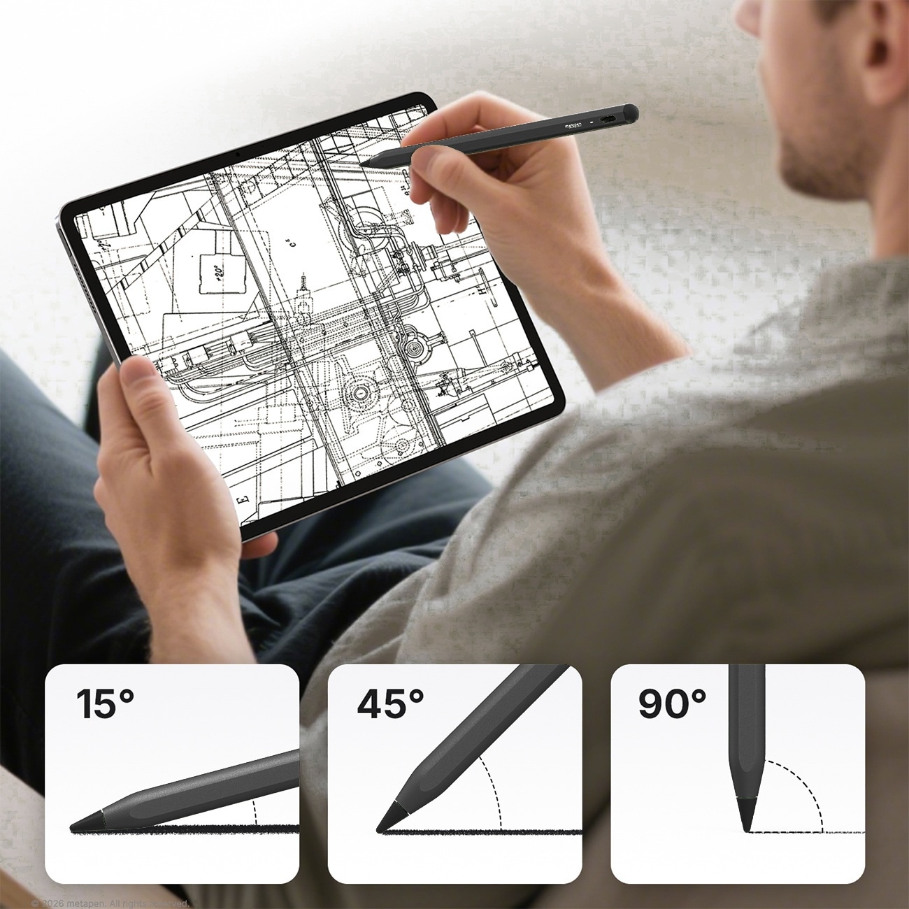 Metapen A8 V4 -aktiivikynä iPadille, USB-C - musta
