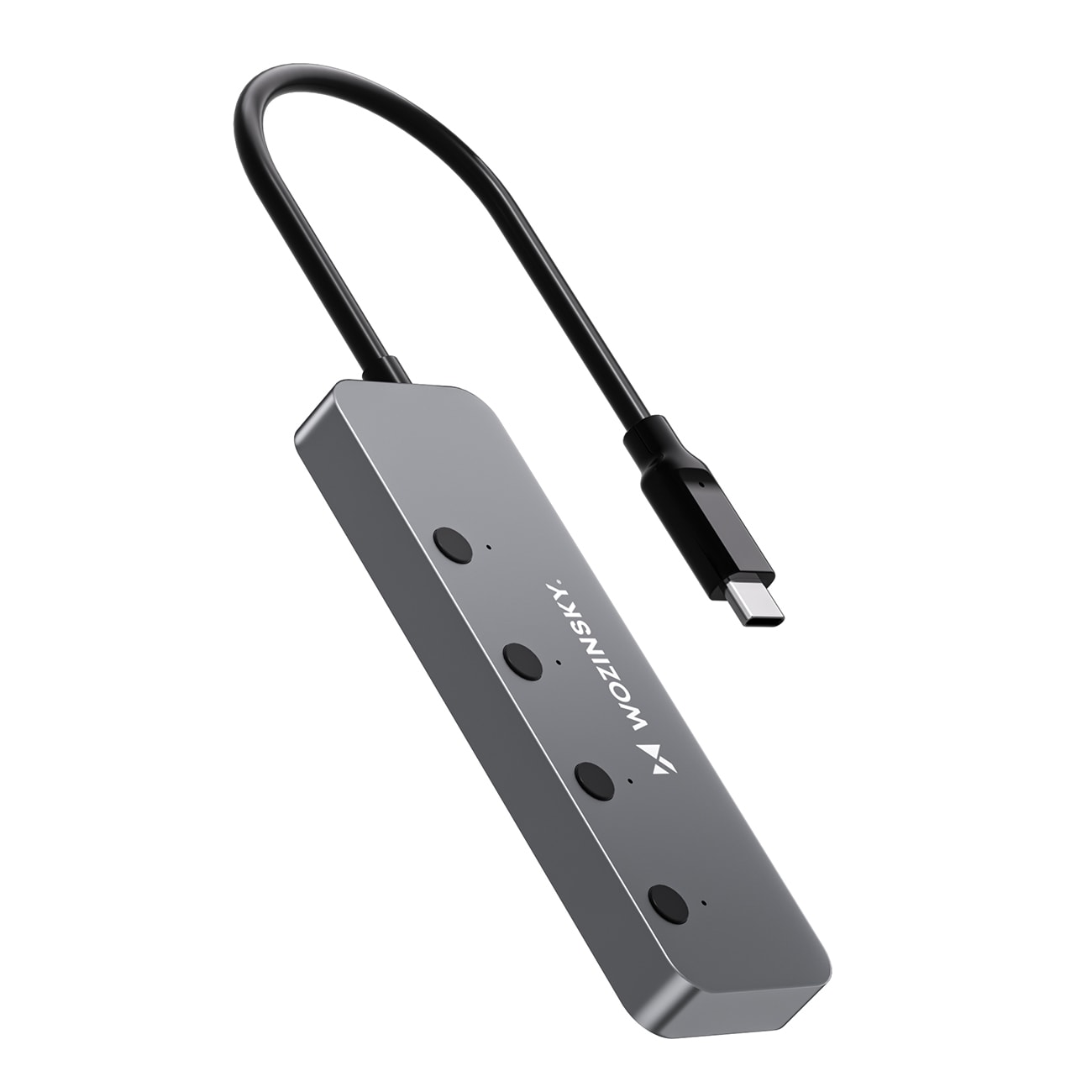 Wozinsky WHS080YSS 4x USB-A 3.0 -alumiinikeskitin, kytkimet, 15 cm USB-C-kaapeli – harmaa