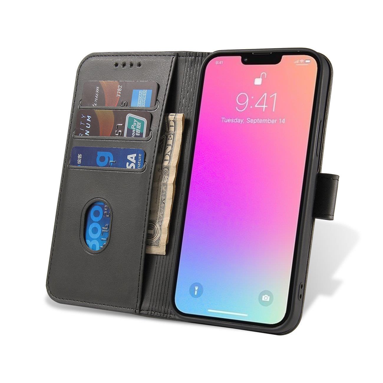 Magnet Case -suojakotelo Honor Magic5 -puhelimelle, läppä, lompakko ja teline, musta