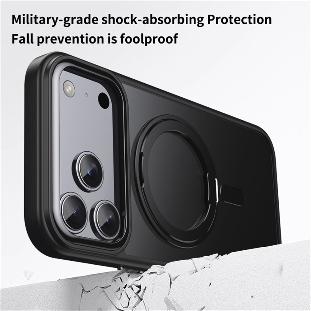 Magneettikotelo kääntyvällä jalustalla iPhone 18 Pro / 17 Pro TPU-akryyli MagSafe – musta