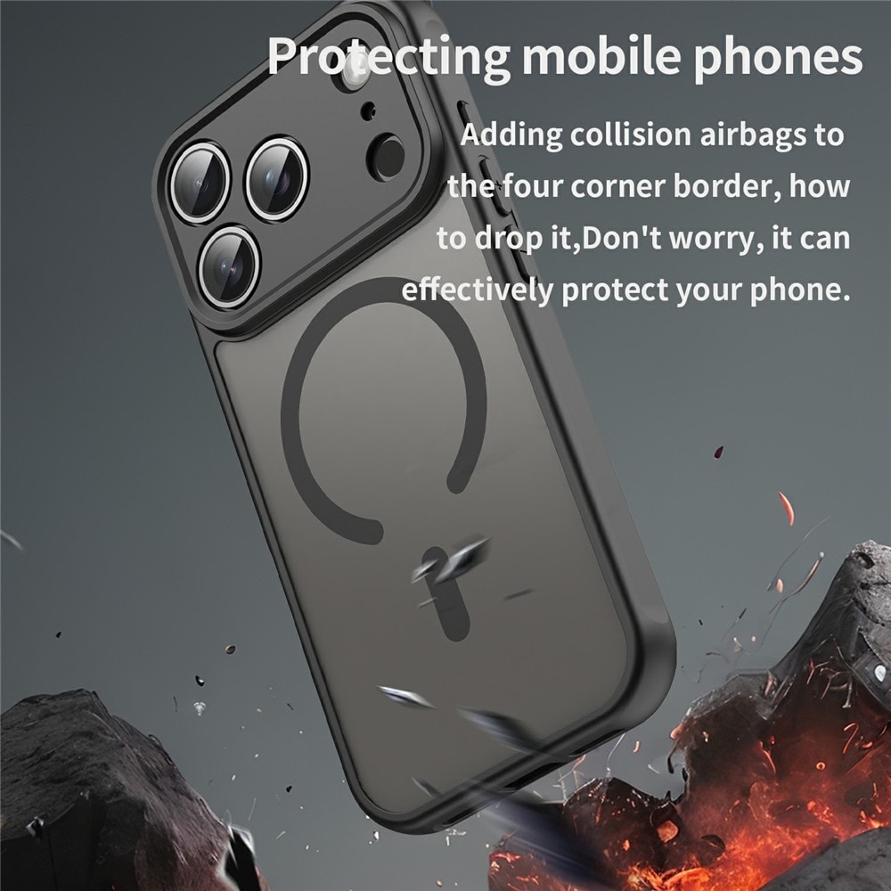 iPhone 18 Pro / 17 Pro PC TPU -magneettinen mattakotelo, iskunkestävä – musta