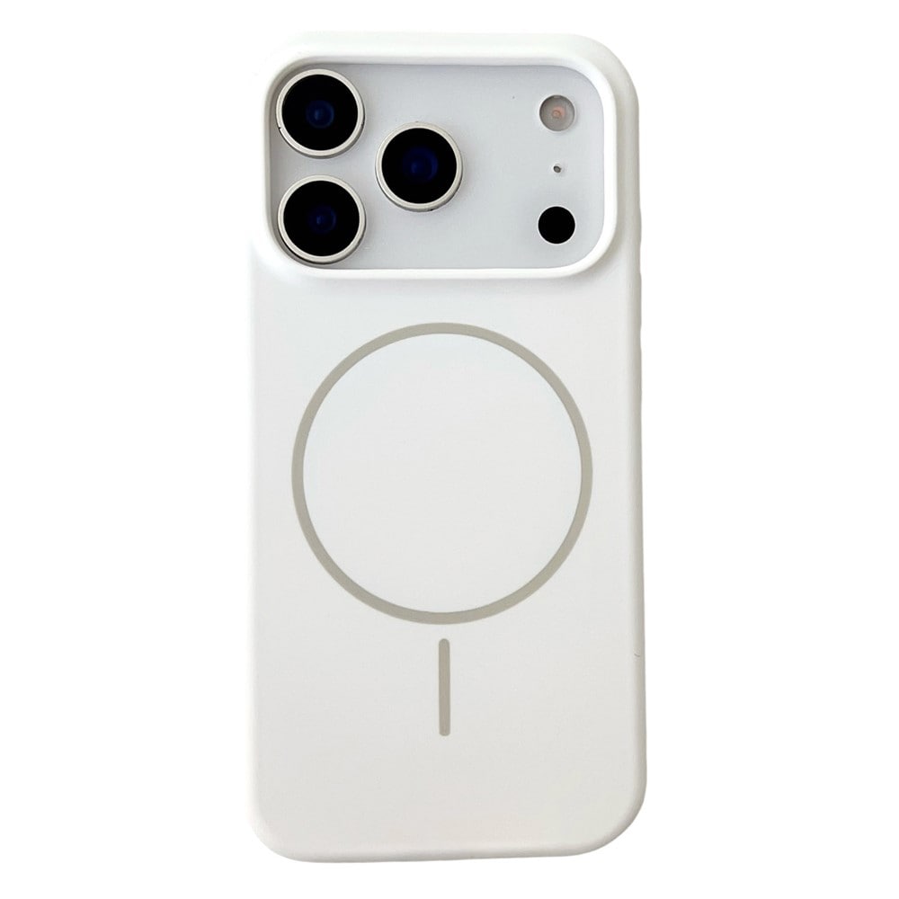 iPhone 18 Pro / 17 Pro -magneettikotelo, nestesilikoni, putoamissuoja takakansi – valkoinen