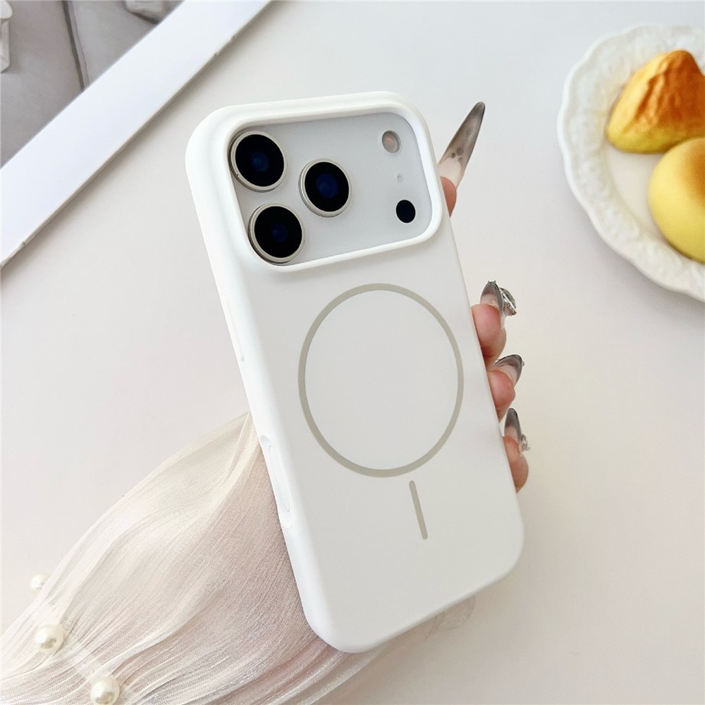 iPhone 18 Pro Max / 17 Pro Max -magnetikotelo, nestesilikoni, putoamissuoja, takakansi – valkoinen