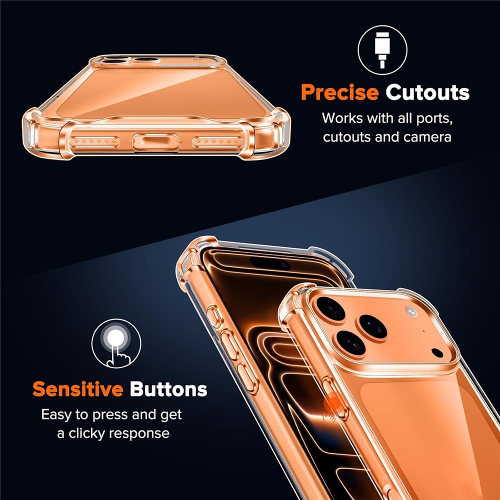 Hybridi-akryyli-TPU-suojakotelo iPhone 18 Pro Max / 17 Pro Max, kameransuojalla – läpinäkyvä