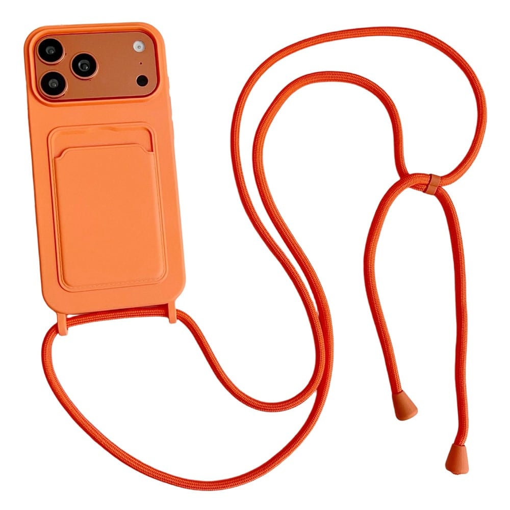 Silikonikotelo, jossa on korttipaikka ja hihna, iPhone 18 Pro Max / 17 Pro Max – oranssi