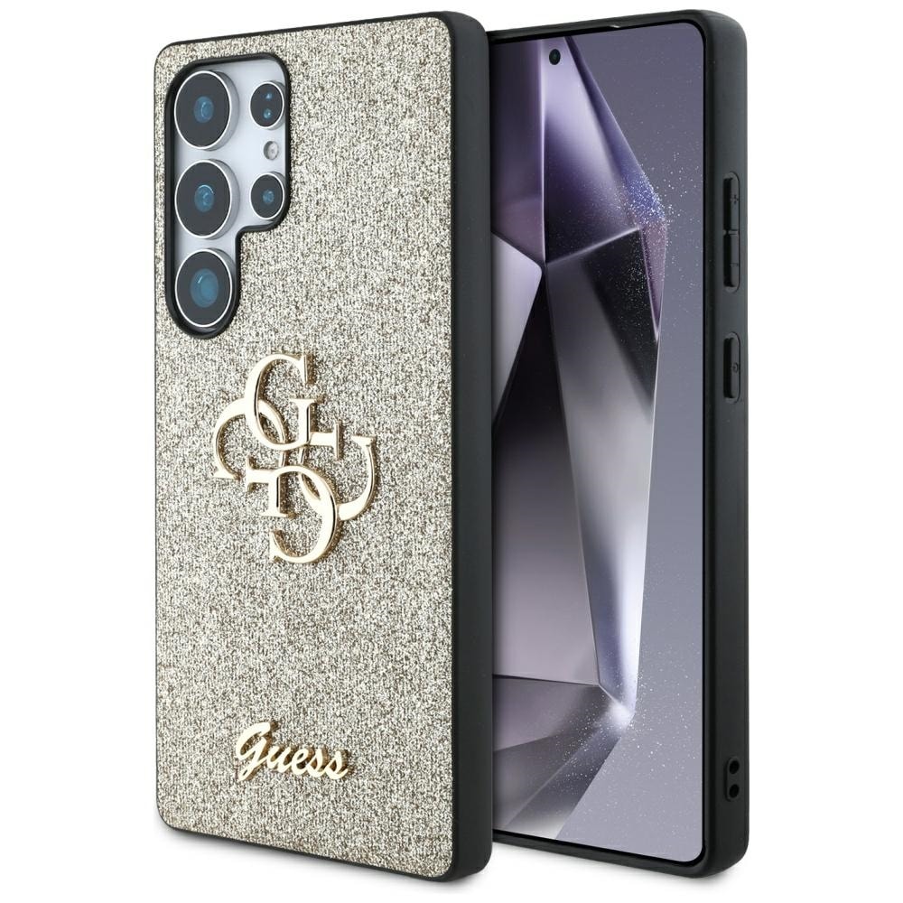 Guess Fixed Glitter Big 4G -metallilogokotelo Samsung Galaxy S25 Ultra -mallille – kultainen