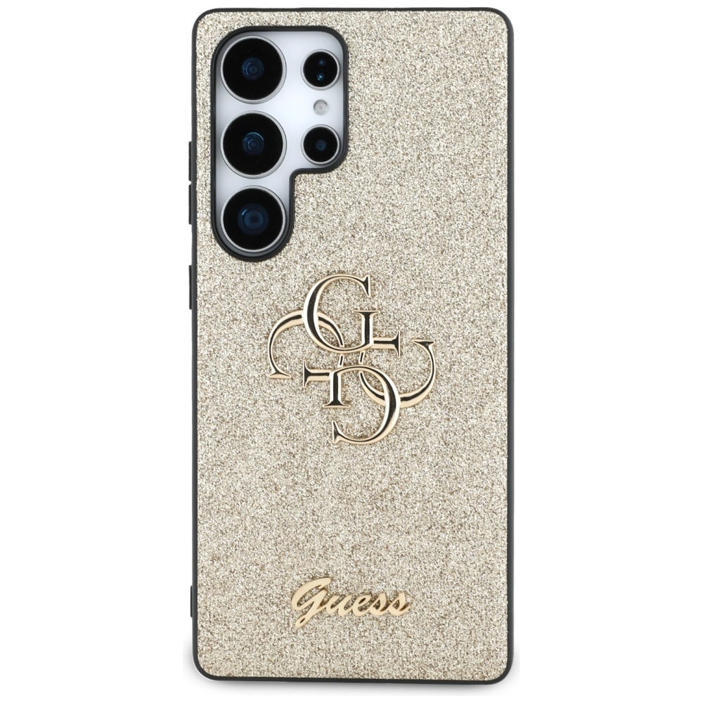 Guess Fixed Glitter Big 4G -metallilogokotelo Samsung Galaxy S25 Ultra -mallille – kultainen