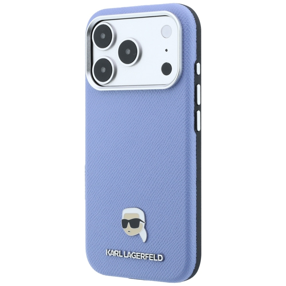 Karl Lagerfeld Grained Karl Head metallinen MagSafe-suojakotelo iPhone 18/17 Pro vaaleansininen