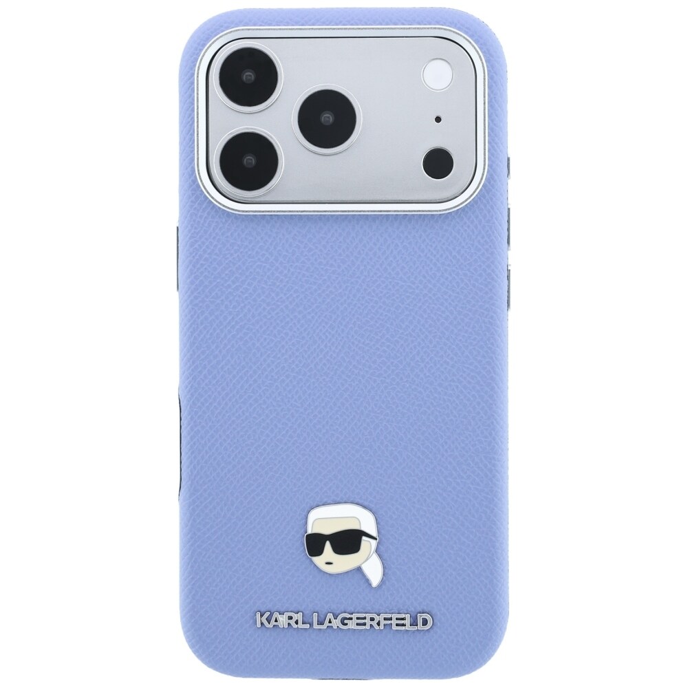 Karl Lagerfeld Grained Karl Head metallinen MagSafe-suojakotelo iPhone 18/17 Pro vaaleansininen
