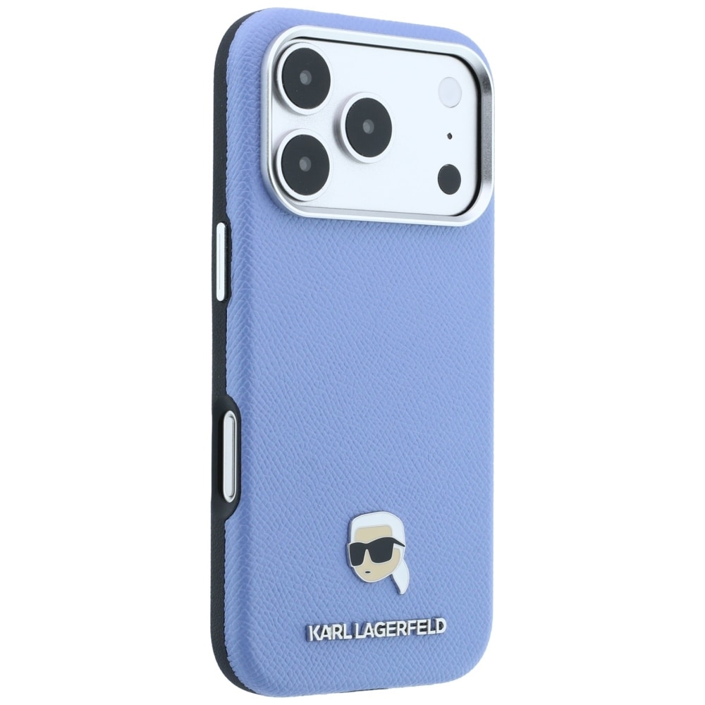 Karl Lagerfeld Grained Karl Head metallinen MagSafe-suojakotelo iPhone 18/17 Pro vaaleansininen