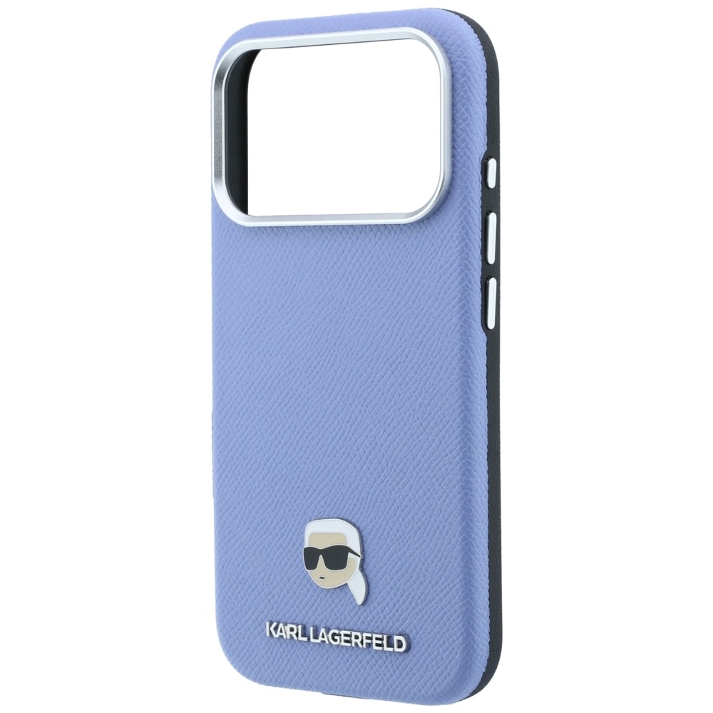 Karl Lagerfeld Grained Karl Head metallinen MagSafe-suojakotelo iPhone 18/17 Pro vaaleansininen