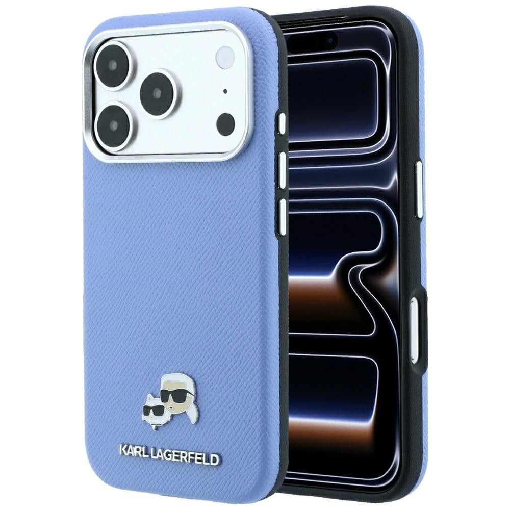 Karl Lagerfeldin Grained Heads -metallinen MagSafe-suojakotelo iPhone 18 Pro / 17 Pro - Sininen