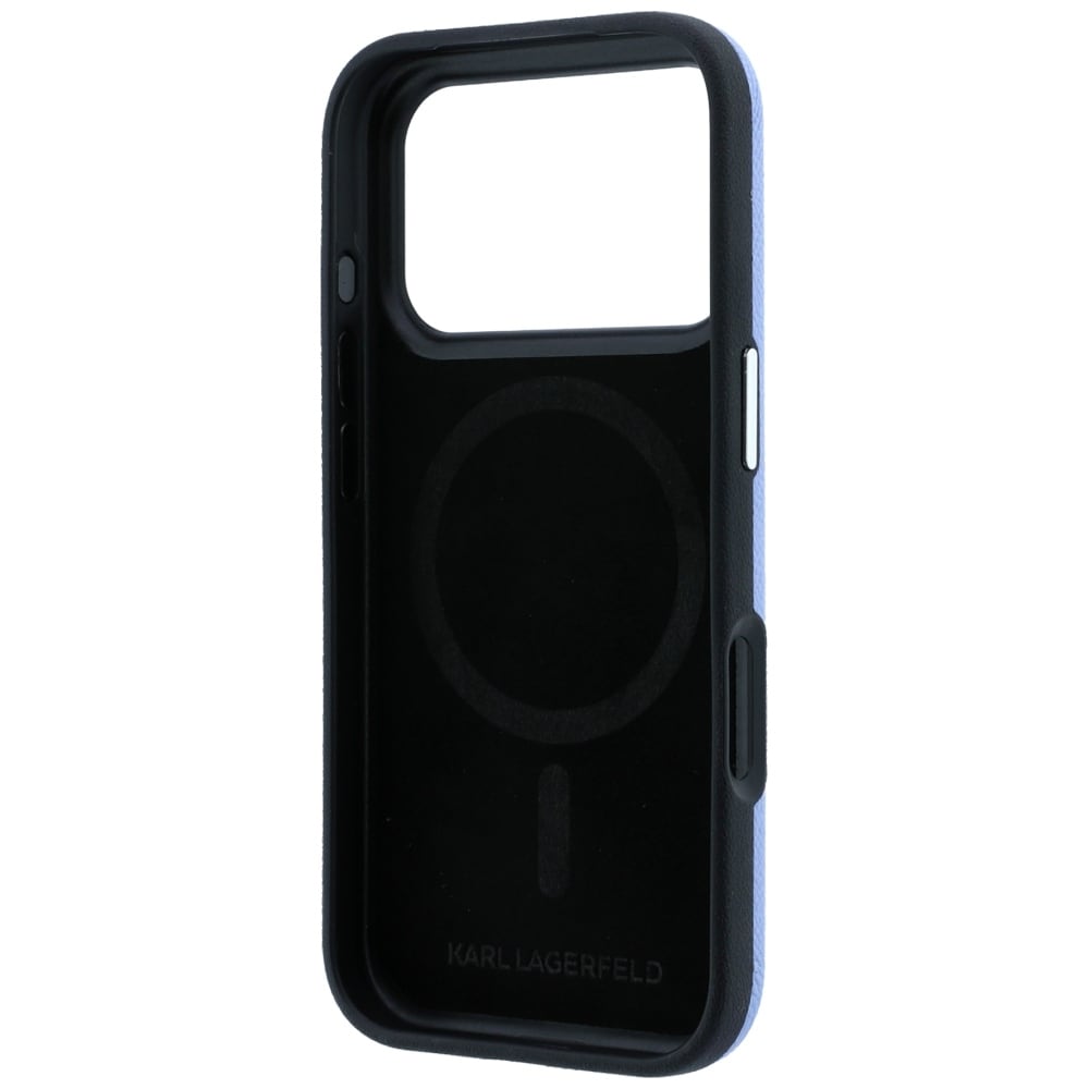 Karl Lagerfeldin Grained Heads -metallinen MagSafe-suojakotelo iPhone 18 Pro / 17 Pro - Sininen