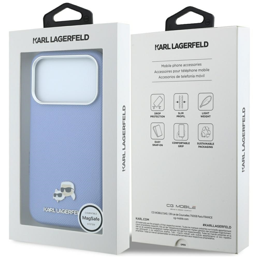 Karl Lagerfeldin Grained Heads -metallinen MagSafe-suojakotelo iPhone 18 Pro / 17 Pro - Sininen