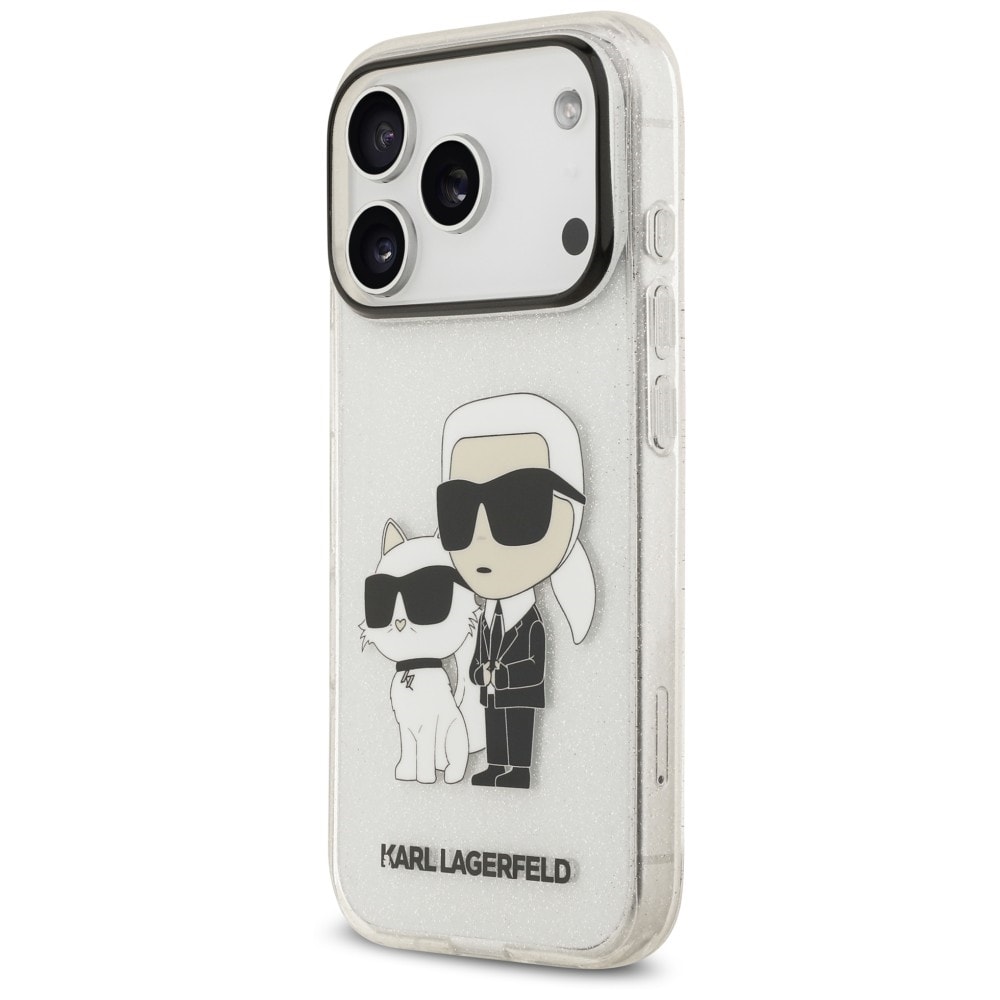 Karl Lagerfeld IML NFT Glitter Karl&Choupette -suojakotelo iPhone 18 Pro / 17 Pro - Läpinäkyvä