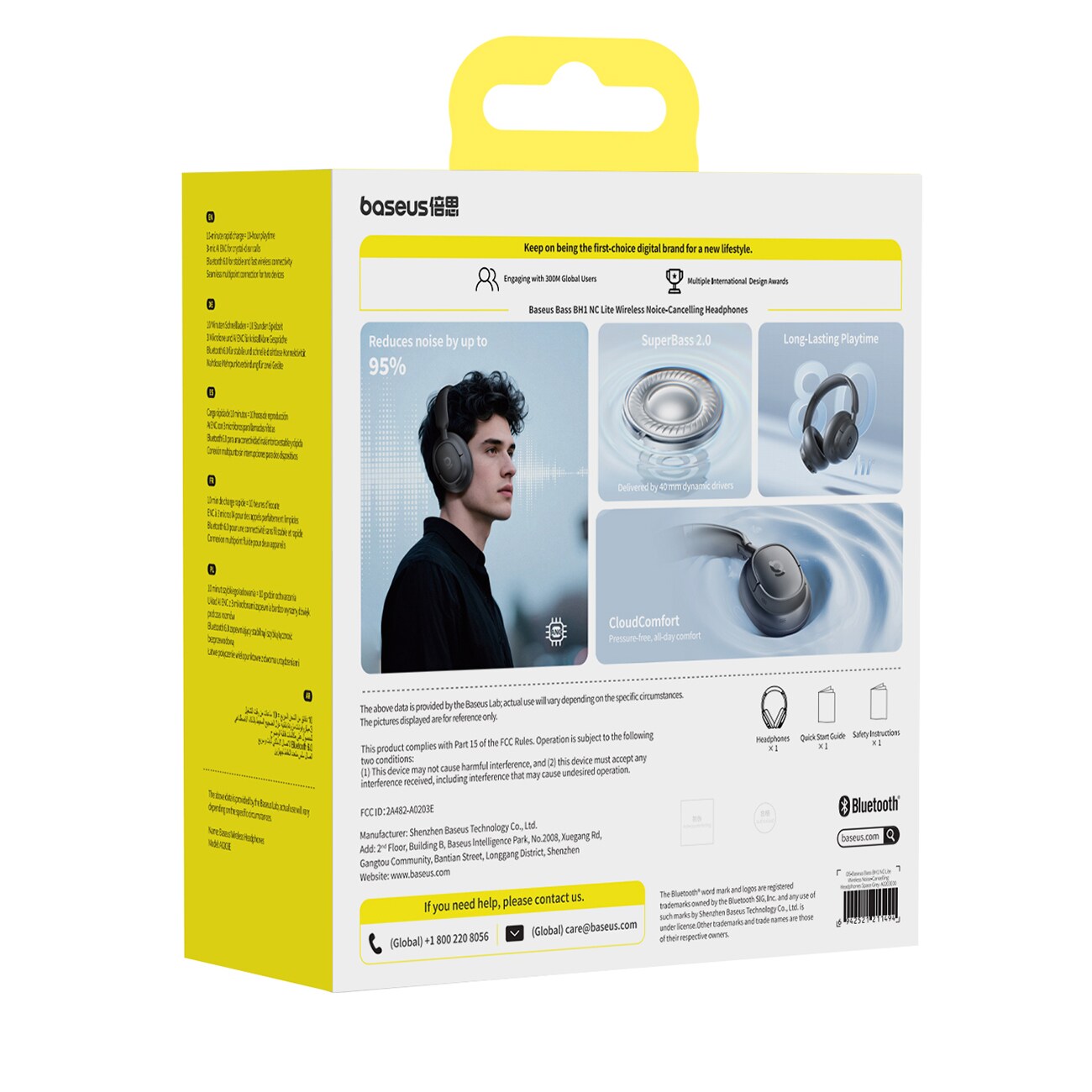 Baseus Bass BH1 NC Lite -langattomat over-ear-kuulokkeet, ANC – harmaa