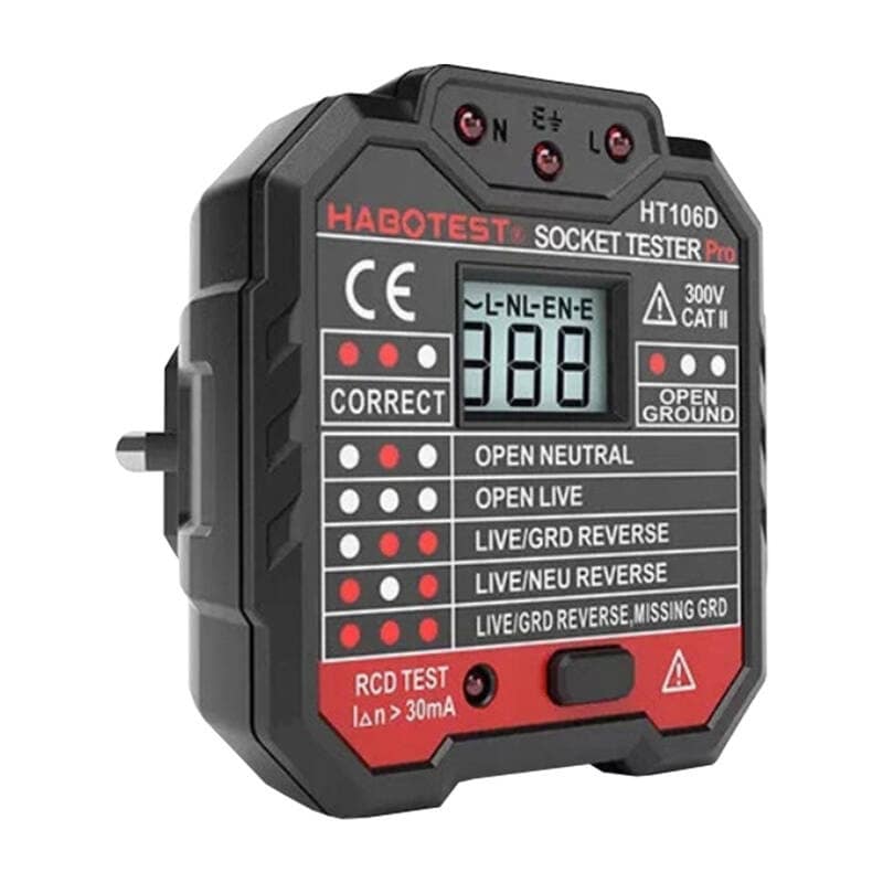 Pistorasian testauslaite digitaalisella näytöllä Habotest HT106D