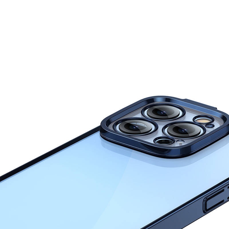 Baseus Glitter läpinäkyvä kotelo ja karkaistua lasia asetettu iPhone 14 Pro (sininen)
