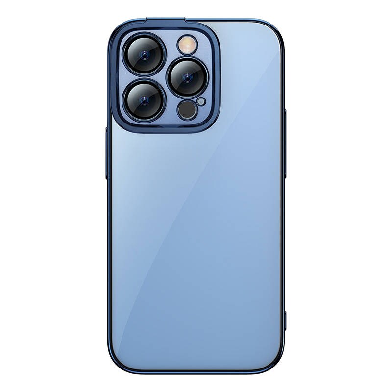 Baseus Glitter läpinäkyvä kotelo ja karkaistua lasia asetettu iPhone 14 Pro (sininen)