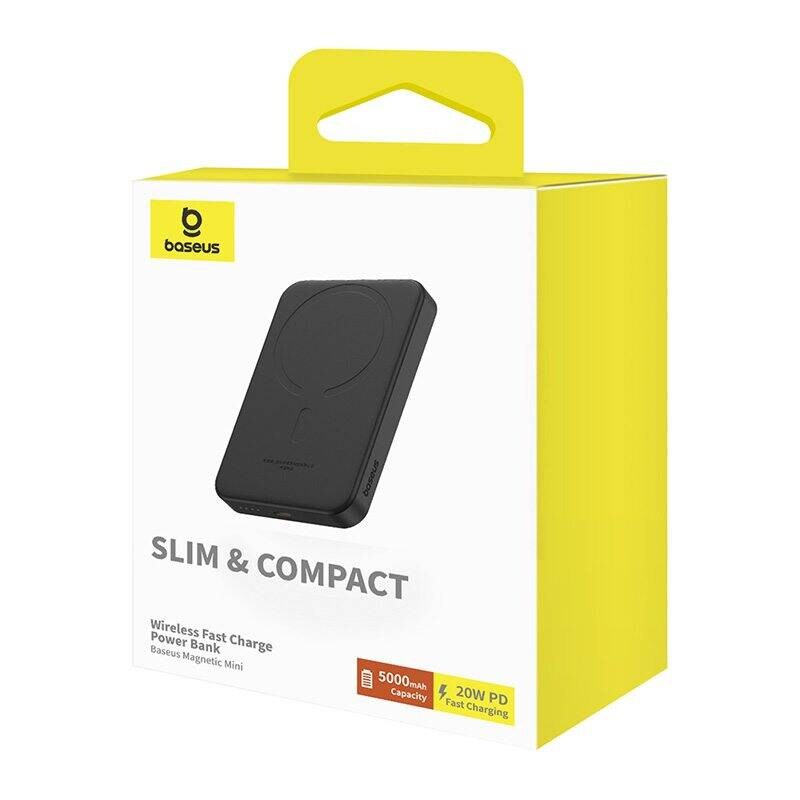 Magneettinen Mini Powerbank Baseus 5000mAh, USB-C 20W (musta)