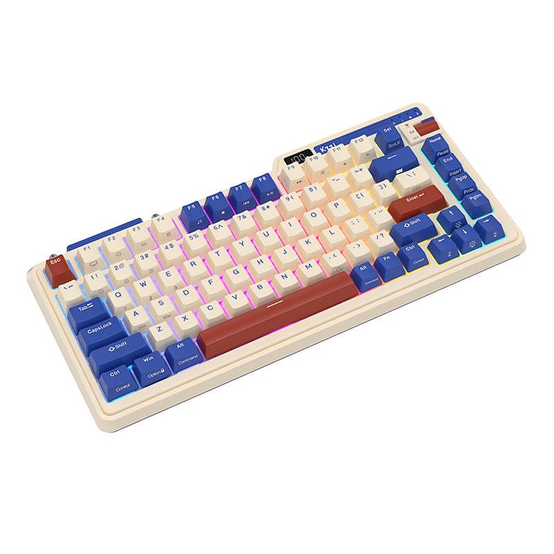 Royal Kludge KZZI K75 pro RGB langaton mekaaninen näppäimistö, Moment Switch (retro sininen) (QWERTY) (QWERTY)