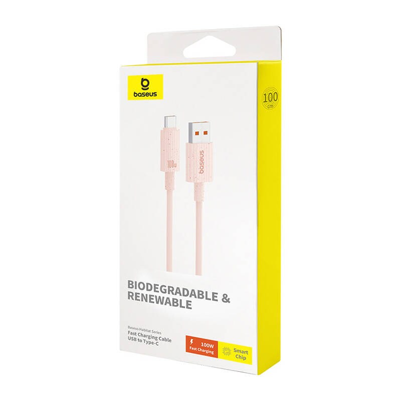 Pikalatauskaapeli Baseus USB USB-C Habitat Series 1m 100W (vaaleanpunainen)